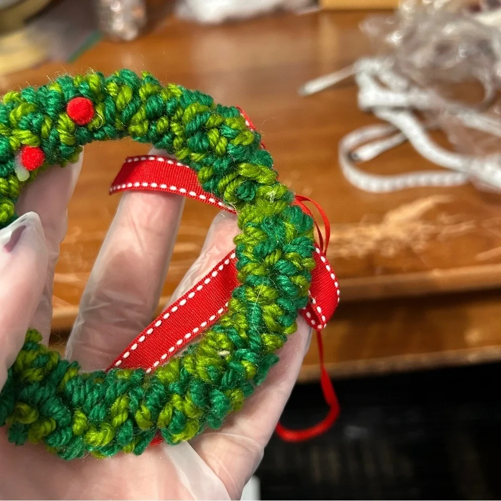 Red And Green Fuzzy Fluffy Wreath Ornament - “Star”